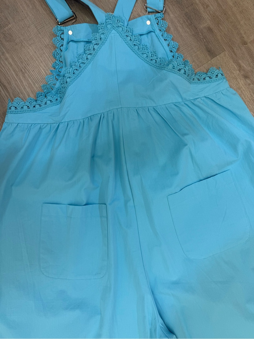 BiBi Turquoise Wide-Leg Cotton Overalls for Women - Picture 4 of 7